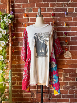 OOAK Autumn Collection- Upcycled Fleetwood Mac Inspired Kantha Poncho Tee