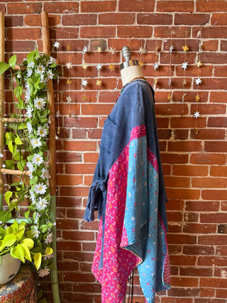 OOAK Winter Collection - Kantha Front Wrap Hi Lo Poncho Top