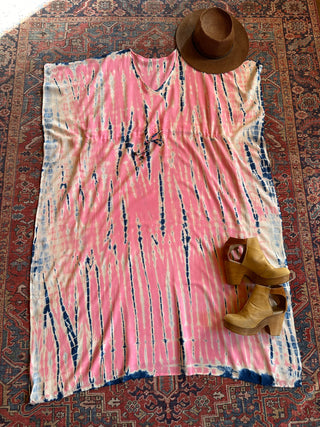 Laila Tie Dye Adjustable Kaftan Dress Pink/Navy