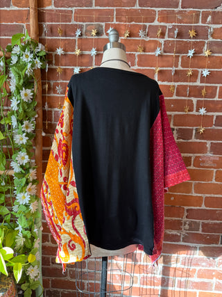 OOAK Autumn Collection- Upcycled David Bowie Inspired Cropped Kantha Poncho Tee