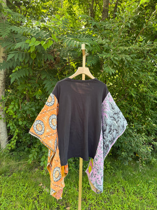 OOAK Summer Collection- Upcycled Beatles Inspired Vintage Butterfly Patch Hi Lo Kantha Poncho Tee