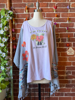 OOAK Autumn Collection- Upcycled Bad Bunny Inspired Embroidered Poncho Tee