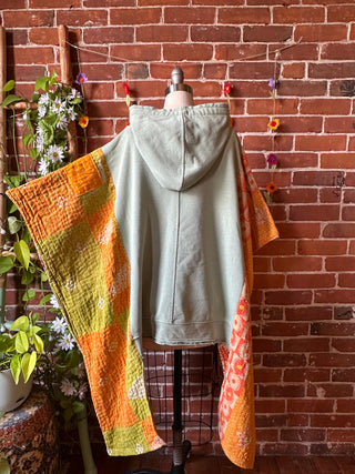 OOAK Autumn Collection- Upcycled Hi Lo Kantha Hoodie Poncho