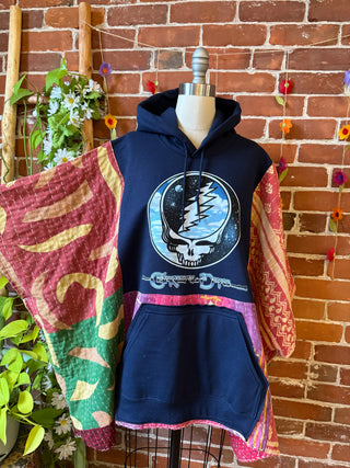 OOAK Autumn Collection- Upcycled Grateful Dead Inspired Kantha Poncho Hoodie