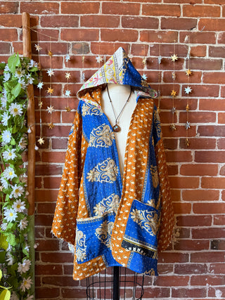 OOAK Autumn Collection - Lennon Kantha Bell Sleeve Hooded Jacket