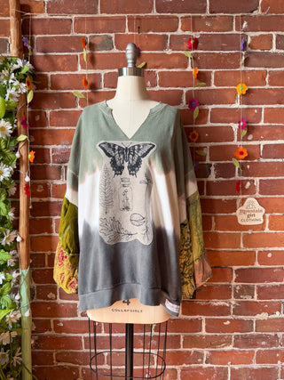 OOAK Summer Collection- Upcycled Patchwork Bell Sleeve Nature Tie Dye Sweatshirt Size XL