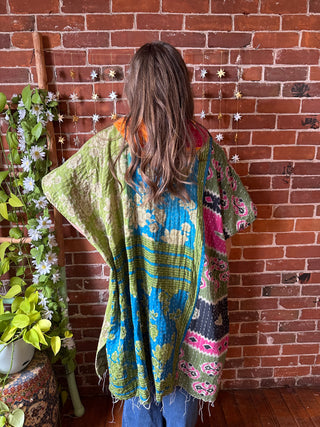 Sierra Dreams Upcycled Cotton Kantha Poncho Tunic Hoodie