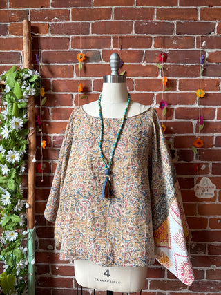 OOAK Summer Collection - Reversible Cosmic Drift Kantha Poncho Top - 2 Tops in 1