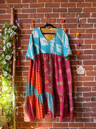 Coffee In The Morning Kantha Dress - Fits up to 3X - 100% Cotton- Fair Trade Made
