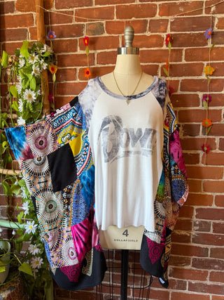 Upcycled Bowie inspired Patchwork Hi Lo Hybrid Poncho Top