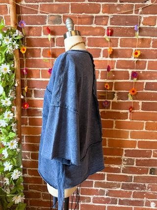 100% Cotton Afternoon Stroll Wrap Kimono Top - Dusty Blue