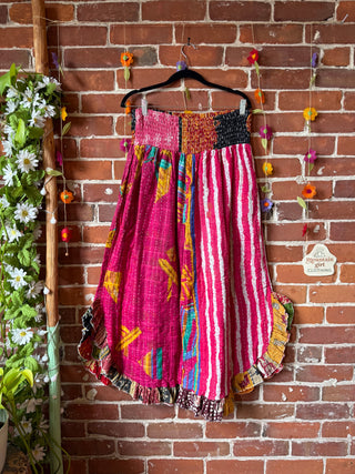 Coffee In The Morning Kantha Ruffle Wide Leg Lounge Pants - Fits up to 2X - Fair Trade Made