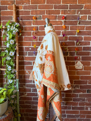 OOAK Summer Collection- Upcycled Embroidered Kantha Flowy Hi Lo Poncho Jacket