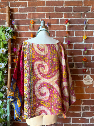 OOAK Spring Collection - Reversible Cosmic Drift Kantha Poncho Top - 2 Tops in 1