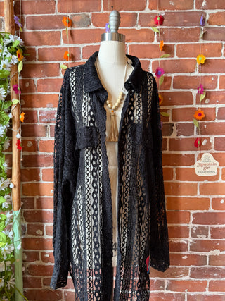 OOAK Summer Collection- Upcycled Grateful Dead Inspired Lace Button Up Tunic Top