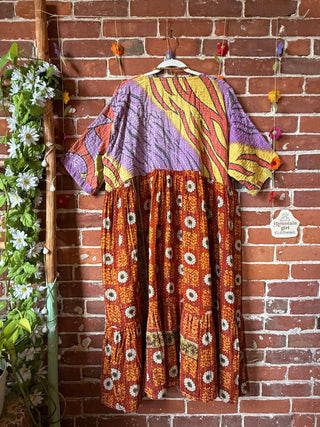 Coffee In The Morning Kantha Dress - Fits up to 3X - 100% Cotton- Fair Trade Made