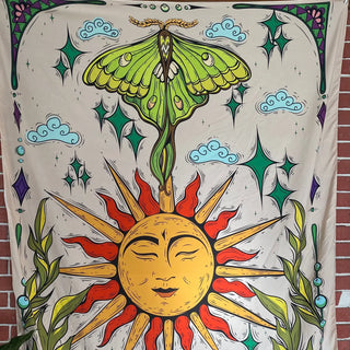 Tapestry Wall Hanging / Sun and Luna Moth / Original Art By Melanie Bodnar-Final Sale