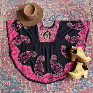 Paisley Artemis Batik Poncho Top - Pink/Black