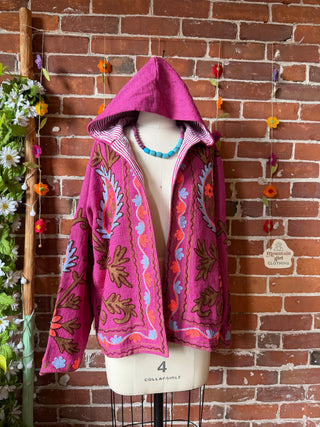 Harvest Bloom Suzani Embroidered Hooded Jacket - Fair Trade Made- Multiple Colors Available- 100% Cotton