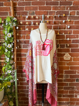 Rolling Stones Red Boho Hi Lo Poncho Top