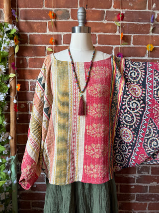 OOAK Summer Collection - Reversible Cosmic Drift Kantha Poncho Top - 2 Tops in 1