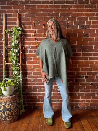 Meadow Mist Linen Poncho Top / Tunic Overlay Top - Made in Italy - Multiple Colors Available