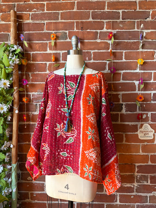 OOAK Spring Collection - Reversible Cosmic Drift Kantha Poncho Top - 2 Tops in 1