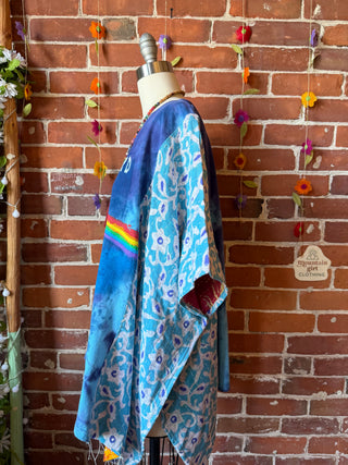 OOAK Summer Collection- Upcycled Pink Floyd Tie Dye Inspired Vintage Butterfly Patch Kantha Poncho Tee