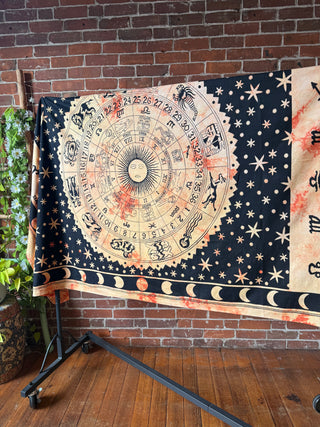 100% Cotton Zodiac Tie Dye Mandala Tapestry / Wall Hanging / Bedspread