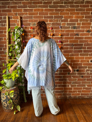 Spiral Ocean Mist Tie Dye Fringe Poncho