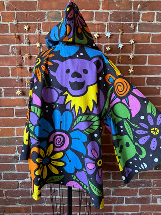 Grateful Dead Inspired Flower Dancing Bears Tapestry Bell Sleeve Hooded Kimono