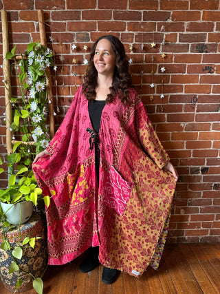 OOAK Autumn Collection-Reversible Stardust Kantha Ruana Jacket With Pockets