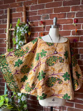 Cosmic Drift Reversible Kantha Poncho Top