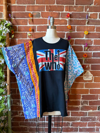 OOAK Summer Collection- Upcycled The Who Inspired Vintage Kantha Poncho Tee