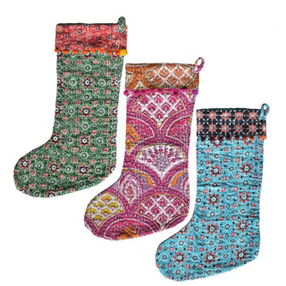 Set of 3 - Kantha Holiday Stockings - Assorted Patterns - Fair Trade Made - Final Sale