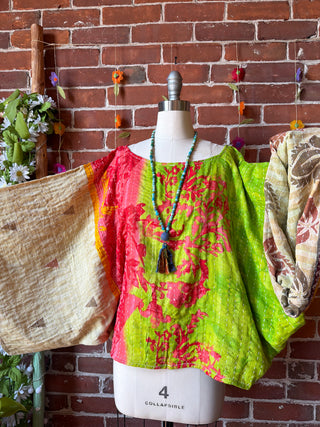 OOAK Spring Collection - Reversible Cosmic Drift Kantha Poncho Top - 2 Tops in 1