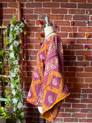 Cosmic Drift Reversible Kantha Poncho Top