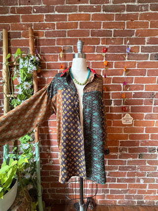 OOAK Autumn Collection- Size L/XL Upcycled Flowy Patchwork Guns N Roses Inspired Button Up Too