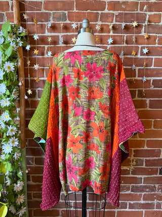 OOAK Autumn Collection - Upcycled Flowy Kantha Poncho Top