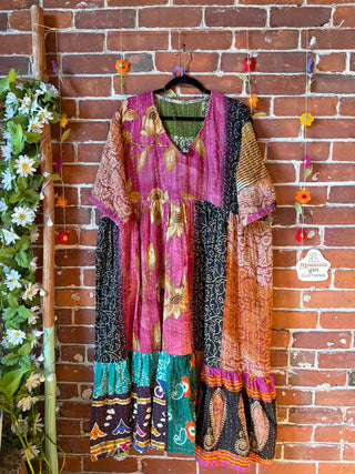 Coffee In The Morning Kantha Dress - Fits up to 3X - 100% Cotton- Fair Trade Made