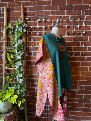 OOAK Winter Collection- Upcycled Notorious B.I.G. Inspired Kantha Hi Lo Poncho Sweatshirt