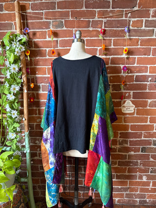 OOAK Autumn Collection- Nirvana Inspired Upcycled Silk Patchwork Tie Dye Hi Lo Poncho Top