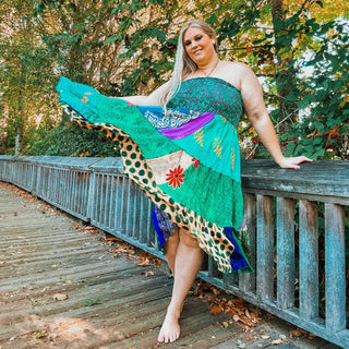 Plus Size Upcycled Sari Patchwork Skirt / Dress