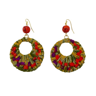 Woven Kantha Hoop Earrings -Fair Trade Made