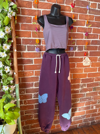 OOAK Autumn Collection- Patchwork Butterfly Upcycled Sweatpants Lounge Pants Size Medium