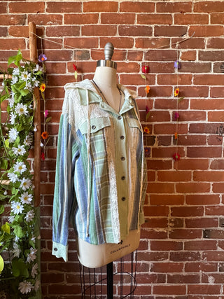 OOAK Autumn Collection- Size Small/Medium Upcycled Lace Plaid Def Leppard Hoodie Button Up