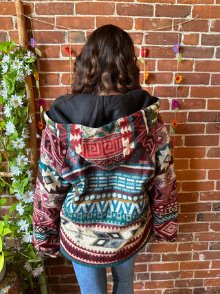 Autumn Stroll Fleece Lined Patchwork Hoodie