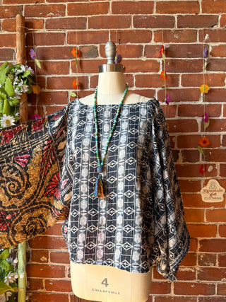 OOAK Summer Collection - Reversible Cosmic Drift Kantha Poncho Top - 2 Tops in 1
