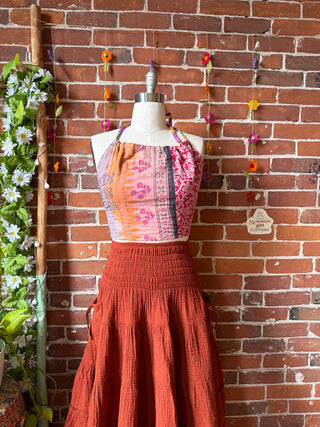 In Bloom Reversible Kantha Halter Top - 100% Cotton - Fair Trade Made - “Plus” Size