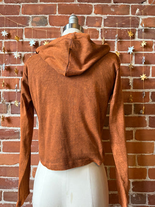 Burnt Orange Embroidered Butterfly Cropped Hoodie